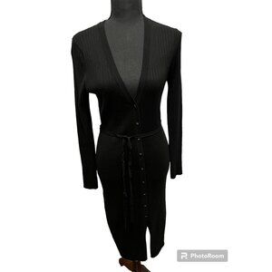 NWT Victoria’s Secret Black Button Down V Neck Cardigan Dress With Belt